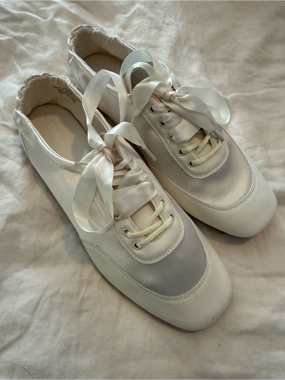 Vivaia Satin Ribbon Lace-Up Sneakerina in Cream-Cristina NWOT 1206